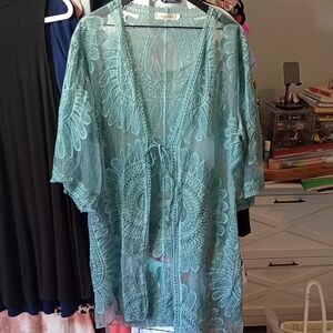 C) Simply Couture Teal Embroidered Kimono